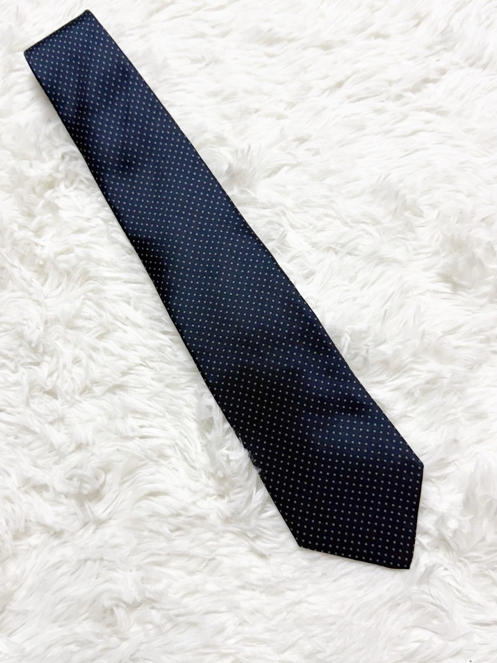 Paco Rabanne Paris Navy Blue Polka Dot 100% Silk Tie